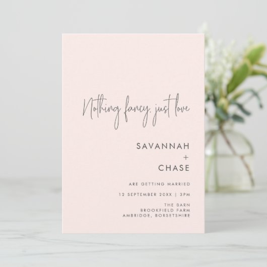 Niets Fancy gewoon Liefde Blush Pink Weddenschap Kaart (Staand voorkant)