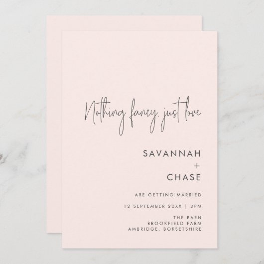 Niets Fancy gewoon Liefde Blush Pink Weddenschap Kaart (Voorkant / Achterkant)