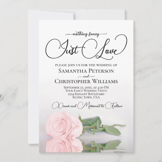 Niets Fancy gewoon Liefde Blush Roze Weddenschap Kaart (Voorkant)