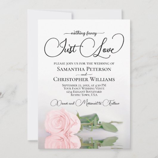 Niets Fancy gewoon Liefde Blush Roze Weddenschap Kaart (Voorkant)