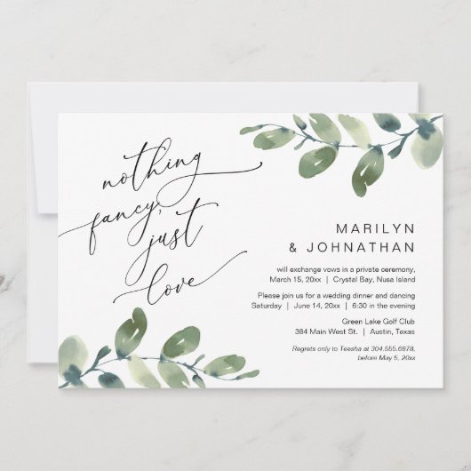 Niets Fancy, gewoon liefde bruiloft diner eucalypt Kaart (Voorkant)