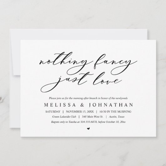 Niets Fancy, gewoon liefde, bruiloft Elopement Bru Kaart (Voorkant)