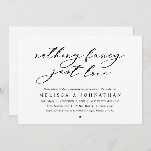 Niets Fancy, gewoon liefde, bruiloft Elopement Bru Kaart (Voorkant / Achterkant)