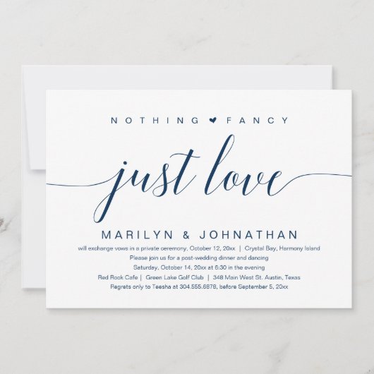 Niets Fancy, gewoon liefde, bruiloft Elopement Cla Kaart (Voorkant)