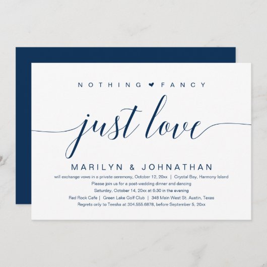 Niets Fancy, gewoon liefde, bruiloft Elopement Cla Kaart (Voorkant / Achterkant)