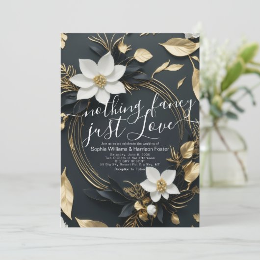 Niets Fancy Gewoon Liefde Bruiloft Gouden Bloemen Kaart (Staand voorkant)