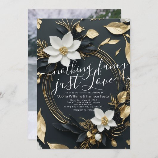 Niets Fancy Gewoon Liefde Bruiloft Gouden Bloemen Kaart (Voorkant / Achterkant)