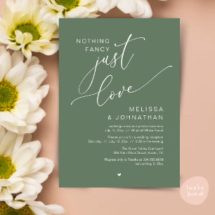 Niets Fancy, gewoon liefde, bruiloft receptie dine Kaart