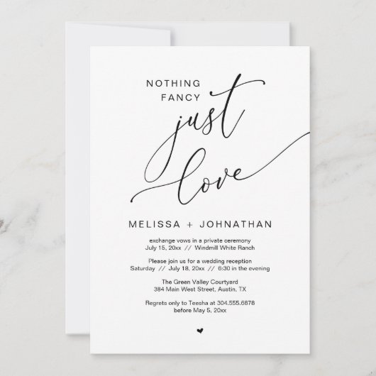 Niets Fancy, gewoon liefde, bruiloft receptie part Kaart (Voorkant)