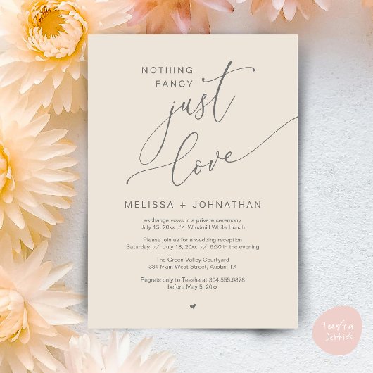 Niets Fancy, gewoon liefde, bruiloft receptie part Kaart
