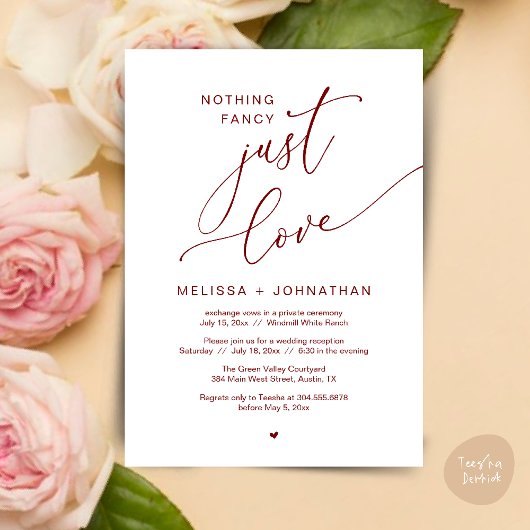 Niets Fancy, gewoon liefde, bruiloft receptie part Kaart