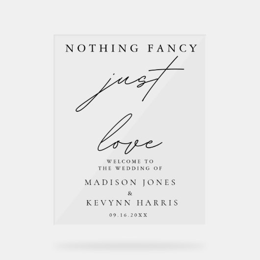 Niets Fancy, gewoon liefde bruiloft teken Acryl Bord (Voorkant)