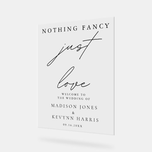 Niets Fancy, gewoon liefde bruiloft teken Acryl Bord (Hoek)