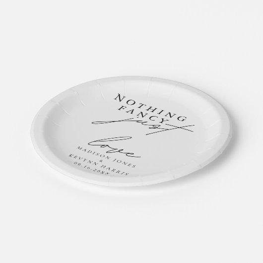 Niets Fancy, gewoon liefde bruiloft teken Papieren Bordje (Gekanteld)