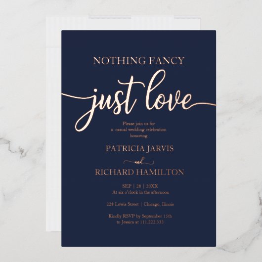 Niets Fancy gewoon Liefde Casual bruiloft Folie Uitnodiging (Envelop)