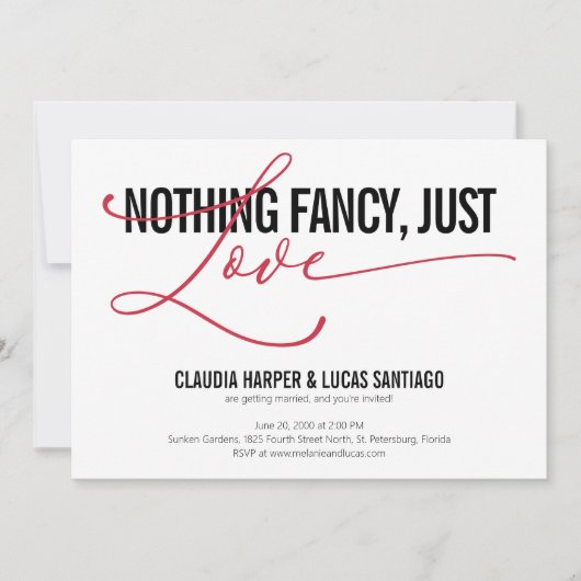 Niets Fancy gewoon Liefde Casual bruiloft Kaart (Voorkant)