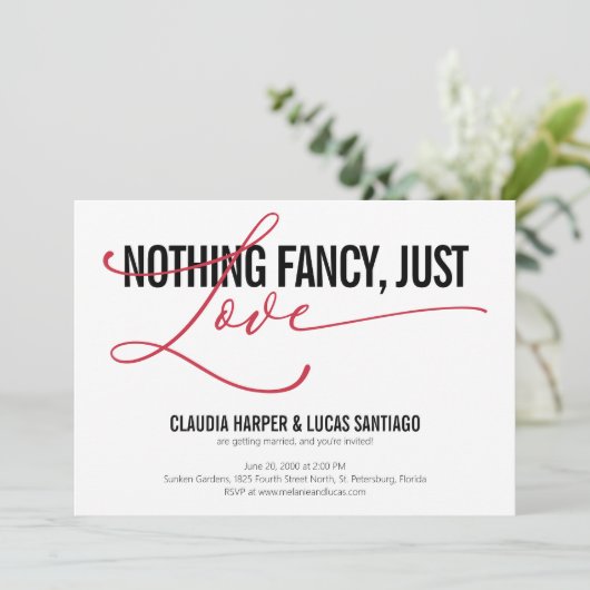 Niets Fancy gewoon Liefde Casual bruiloft Kaart (Staand voorkant)