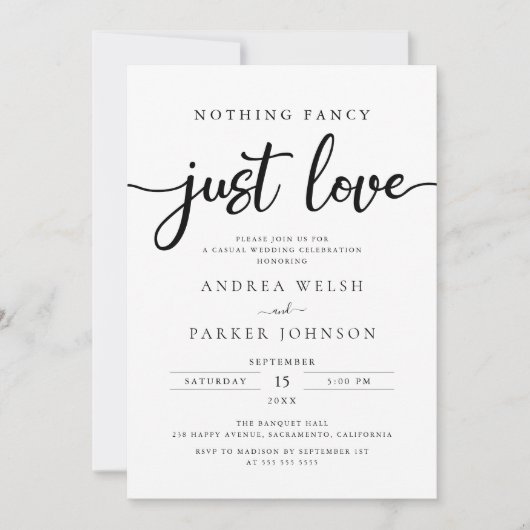 Niets Fancy gewoon Liefde Casual bruiloft Kaart (Voorkant)