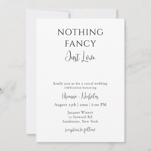 Niets Fancy, gewoon Liefde Casual bruiloft Kaart (Voorkant)