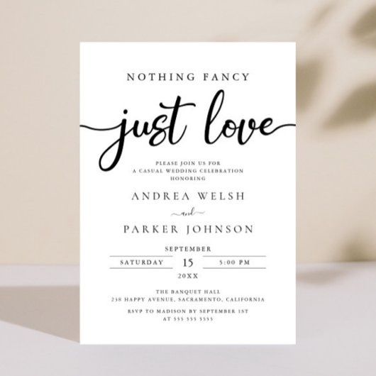 Niets Fancy gewoon Liefde Casual bruiloft Kaart