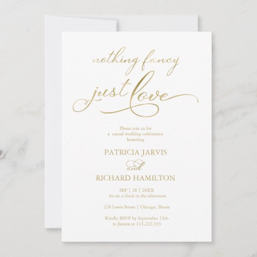 Niets Fancy gewoon Liefde Casual bruiloft Kaart (Voorkant)