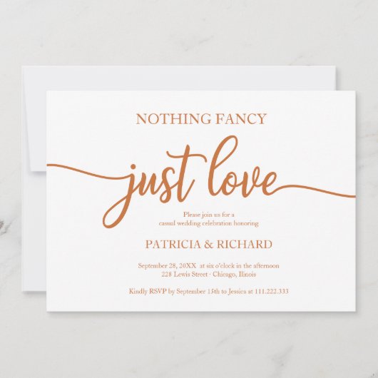 Niets Fancy gewoon Liefde Casual bruiloft koper Kaart (Voorkant)
