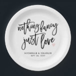 Niets fancy gewoon liefde casual bruiloft papieren bordje<br><div class="desc">Niets fancy houdt gewoon van casual Trouwpapier Bord. Het ontwerp heeft een elegante tekstindeling in moderne stijl. Als u geavanceerde wijzigingen wilt aanbrengen,  selecteert u onder Deze sjabloon personaliseren de optie "Klik om verder aan te passen".</div>