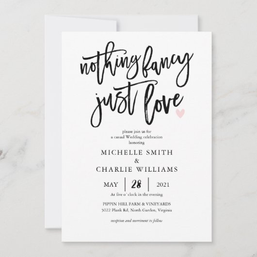 Niets fancy gewoon liefde casual bruiloft uitnodig kaart (Voorkant)