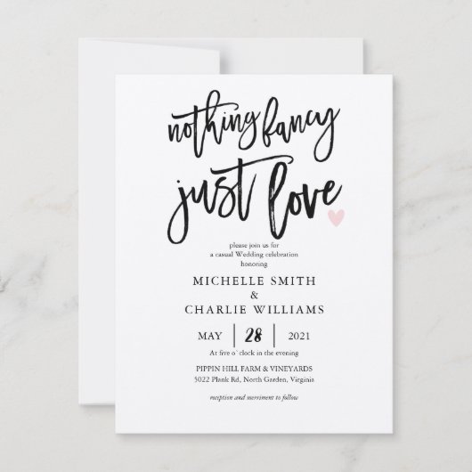 Niets fancy gewoon liefde casual bruiloft uitnodig kaart (Voorkant)