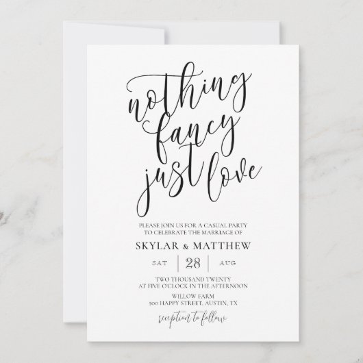 Niets fancy gewoon liefde casual bruiloft uitnodig kaart (Voorkant)