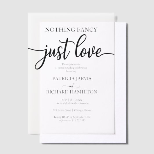 Niets Fancy gewoon Liefde Casual bruiloft Vellum Uitnodigingen (Offset)
