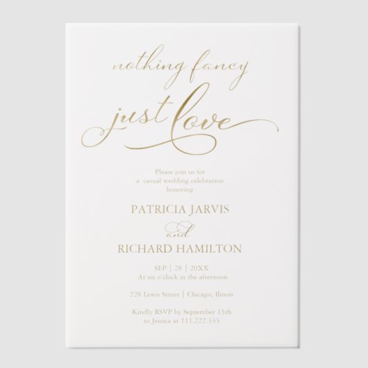 Niets Fancy gewoon Liefde Casual bruiloft Vellum Uitnodigingen (Voorkant)