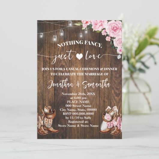 Niets Fancy Gewoon Liefde Casual Roze Schuur Bruil Kaart (Staand voorkant)