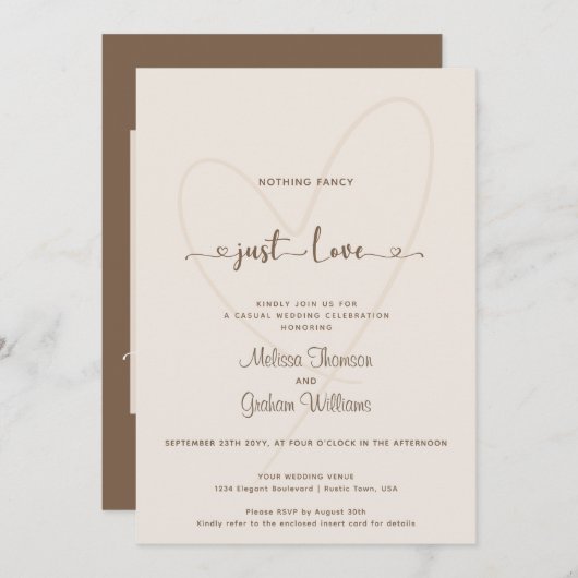 Niets fancy Gewoon Liefde Desert Beige bruiloft Kaart (Voorkant / Achterkant)
