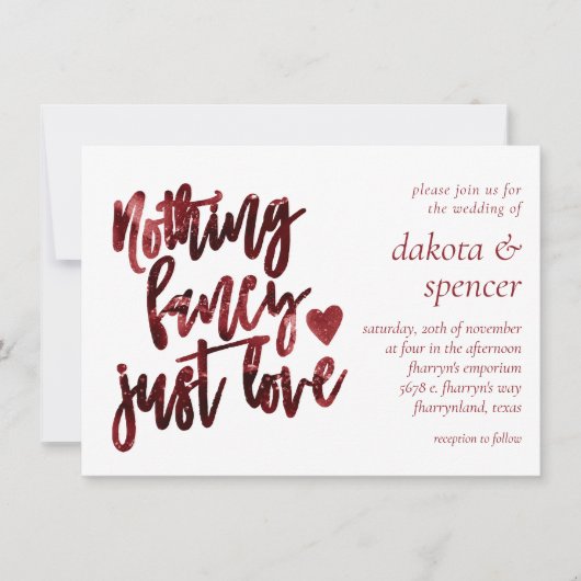 Niets Fancy gewoon liefde | Donkere Crimson rode b Kaart (Voorkant)