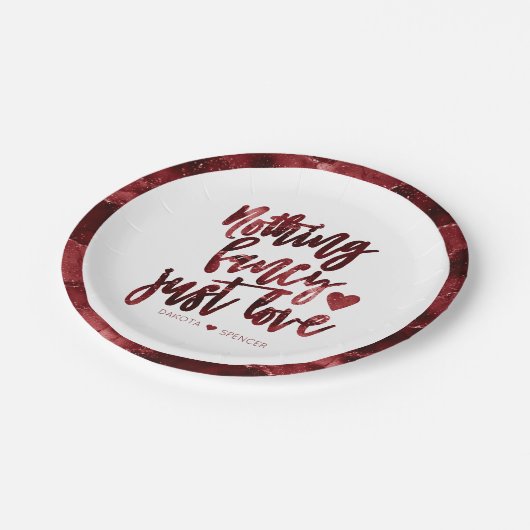 Niets Fancy gewoon liefde | Donkere Crimson rode b Papieren Bordje (Gekanteld)