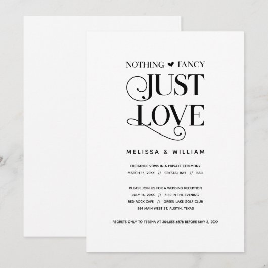 Niets Fancy, gewoon liefde, elegant zwart, opkomst Kaart (Voorkant / Achterkant)