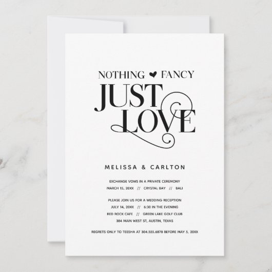 Niets Fancy, gewoon liefde, elegant zwart, opkomst Kaart (Voorkant)