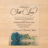 Niets Fancy Gewoon Liefde Elegante Blauwgroen Roos Acryl Uitnodigingen (Voorkant)