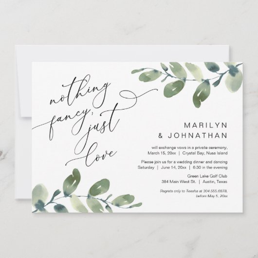 Niets Fancy, gewoon liefde Elopement Diner groen Kaart (Voorkant)