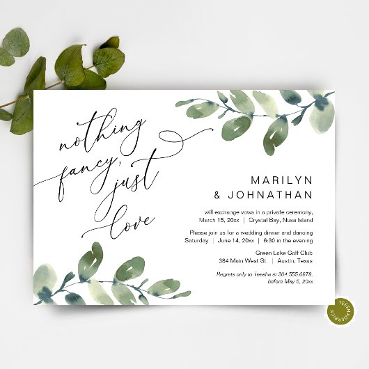 Niets Fancy, gewoon liefde Elopement Diner groen Kaart