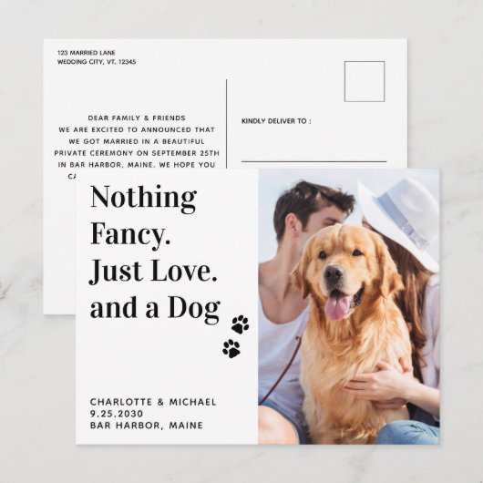Niets Fancy gewoon liefde en een hondenweddenschap Aankondigingskaart (Voorkant / Achterkant)