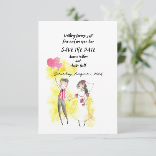 Niets fancy gewoon Liefde en een open bar Save The Date (Staand voorkant)
