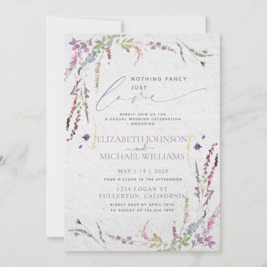 Niets Fancy gewoon Liefde Floral Casual bruiloft Kaart (Voorkant)