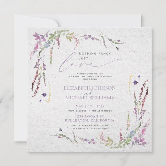 Niets Fancy gewoon Liefde Floral Casual bruiloft Kaart (Voorkant)