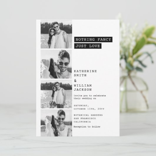 Niets Fancy gewoon Liefde Foto Booth Fun Weddensch Kaart (Staand voorkant)