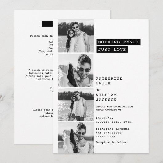 Niets Fancy gewoon Liefde Foto Booth Fun Weddensch Kaart (Voorkant / Achterkant)