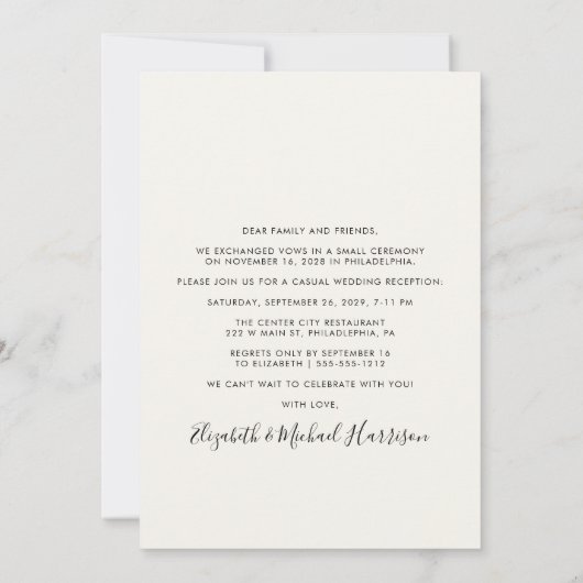 Niets Fancy Gewoon Liefde Foto Bruiloft Receptie Kaart (Achterkant)