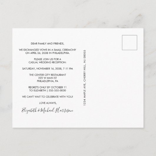 Niets Fancy Gewoon Liefde Foto Bruiloft Receptie Uitnodiging Briefkaart (Achterkant)