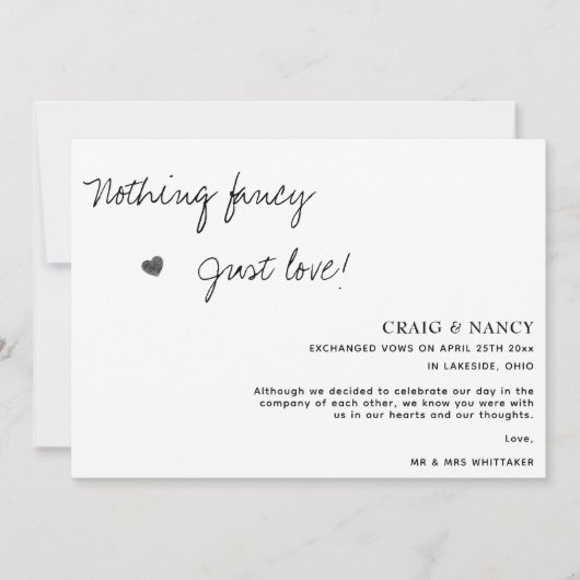 Niets Fancy Gewoon Liefde Foto Elopement Aankondiging (Voorkant)